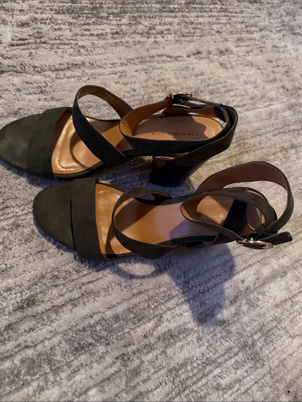 Tommy Hilfiger Olive Green Suede Block Heel Sandals
